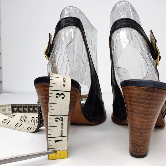 Neiman Marcus Women's Leather Strap Open Toe Stacked Heels Shoes - Picture 12 of 15